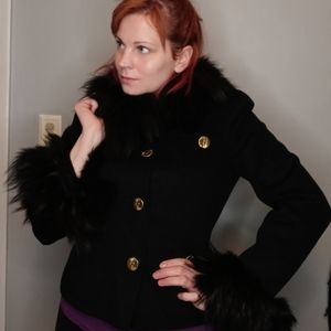 ST. JOHN Angora Fur Trimmed Jacket Coat